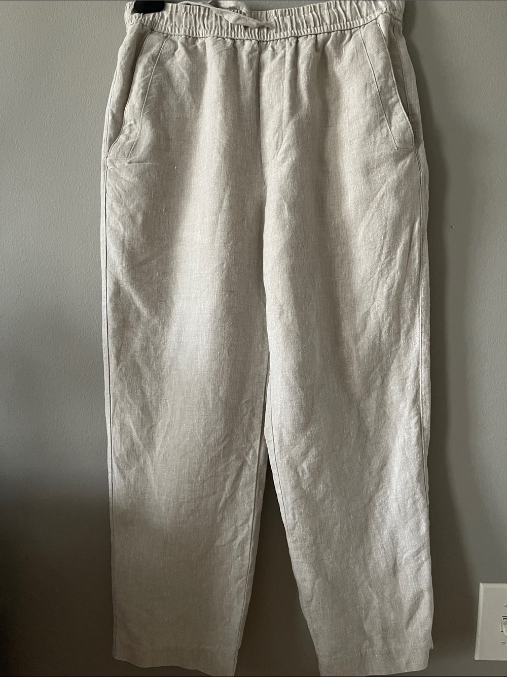 100% Linen Cream Cropped Linen-Blend Ankle Pants